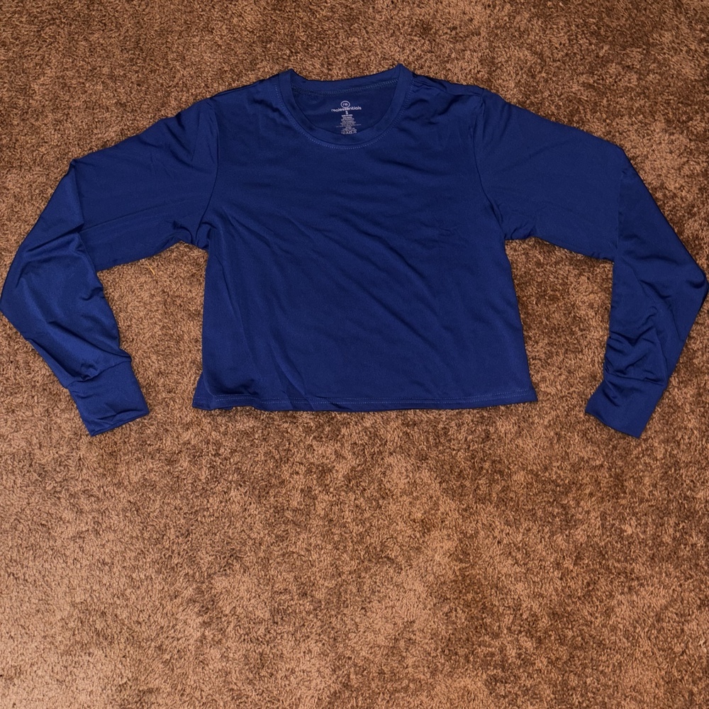 Real Essentials Women Long Sleeve Crop Top Polyester Blue Size S